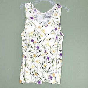 Gap Tank Top Linen Blend sz Medium V Neck Floral Lightweight Beach